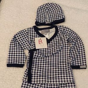 Coccoli 3 pc pants set plaid blue and white